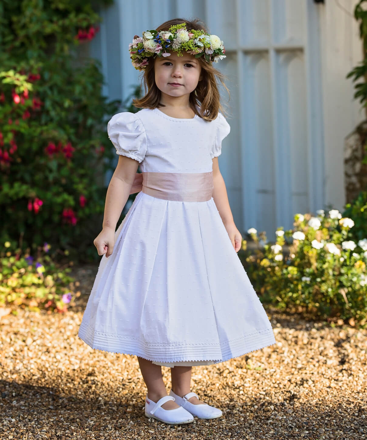 White Dot-Cotton Flower Girl Dress | Amelia Brennan
