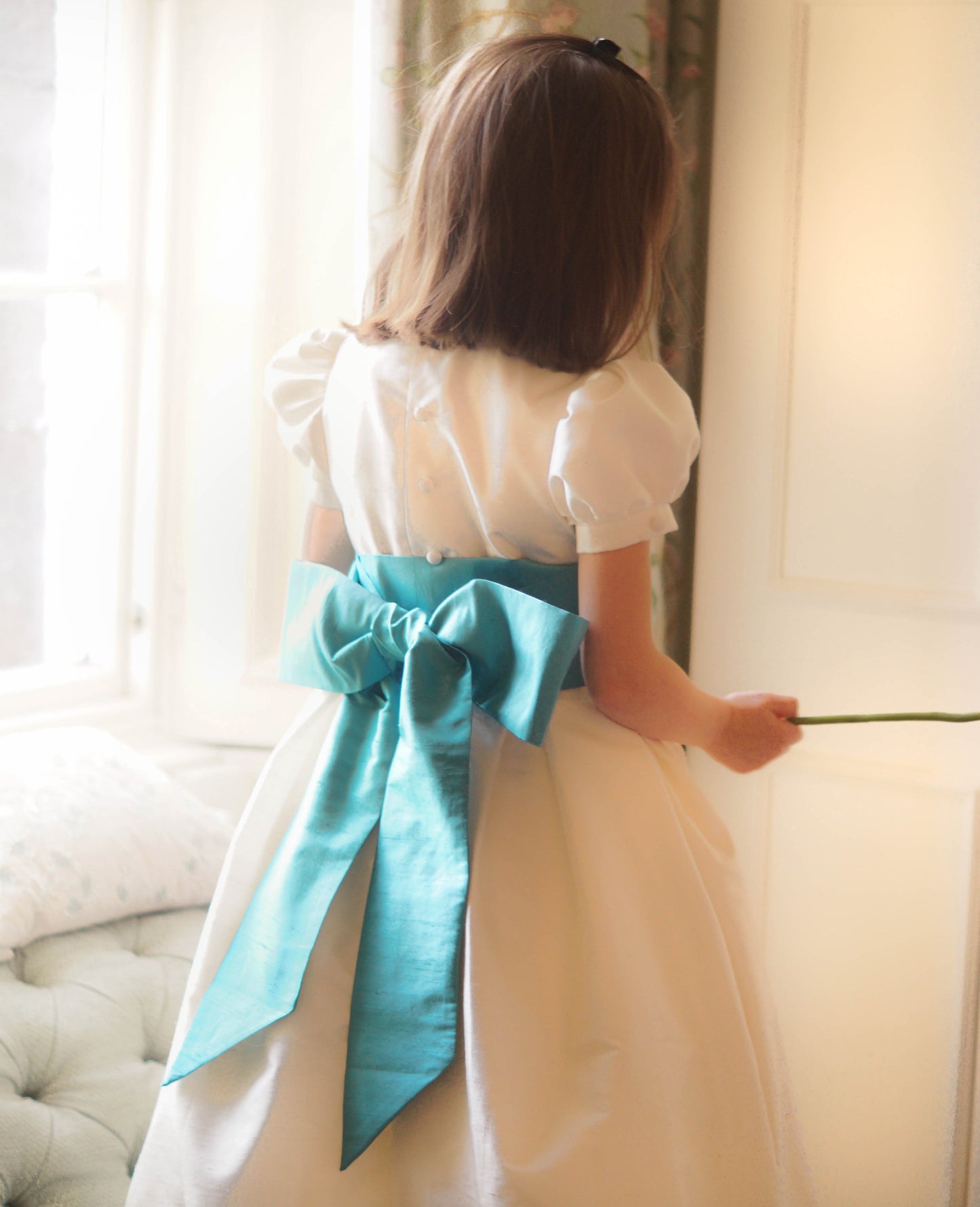 Turquoise Silk Flower Girl Sash